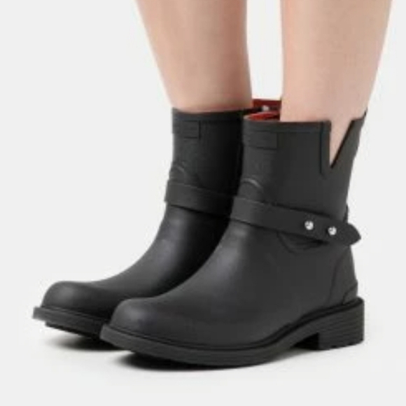 Rag & Bone Moto Rain Boots Rubber Wellies Black Waterproof Womens 41 NWOT NEW - Picture 2 of 13